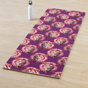 Löwenkopf-Tiermuster-Design in Rosa auf Lila Yogamatte