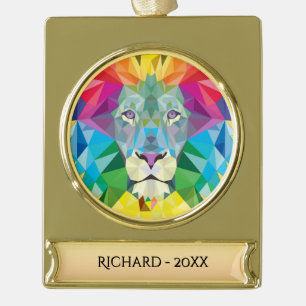 Löwenkopffarben mit w/Datum und Jahr Banner-Ornament Gold