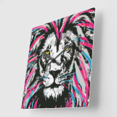 Löwenkopfhalterung | Blue Pink Lion Clock Quadratische Wanduhr (Winkel)