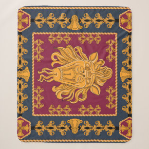 Löwenkopfschal: goldenes Motiv. Sherpadecke