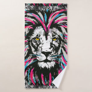 Löwenkopfseide   Punky Blue Pink Lion Badehandtuch