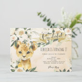 Löwenkuchen Blumenzauber Einladung zum 1. Geburtst (Stehend Vorderseite)