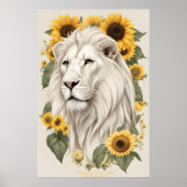 Löwenkunst, Sonnenblumen und Wildlife Safari Weiße Poster (Vorne)