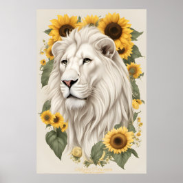 Löwenkunst, Sonnenblumen und Wildlife Safari Weiße Poster
