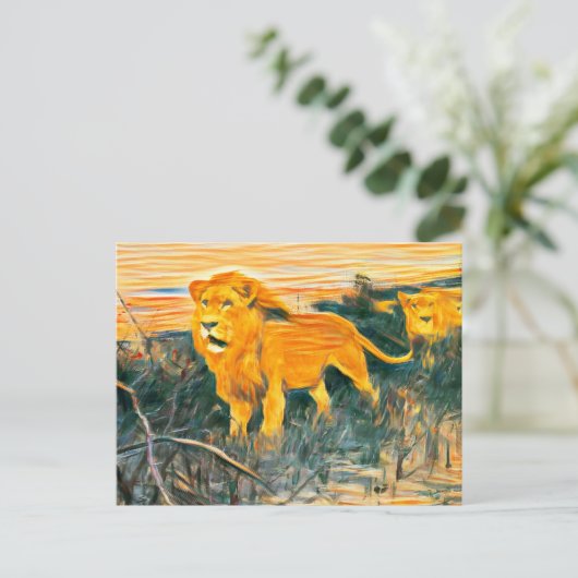 Löwenkunst verbrannt postkarte (Stehend Vorderseite)