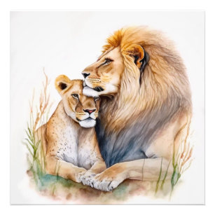 Löwenmännchen & Weibchen in Liebe für Löwenliebhab Fotodruck