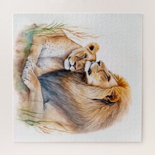 Löwenmännchen & Weibchen in Liebe für Löwenliebhab Puzzle (Horizontal)