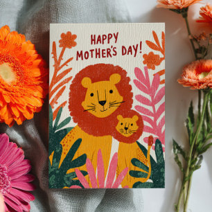Löwenmutter mit Jungtier Botanisch Alles Gute zum  Karte