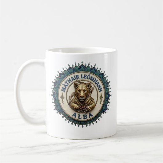 Löwenmutter. Schottland Coffee Mug Kaffeetasse (Links)
