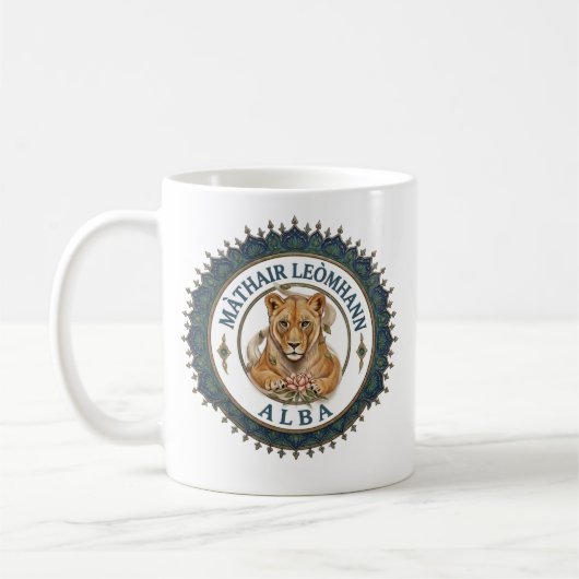 Löwenmutter. Schottland Kaffeetasse (Links)