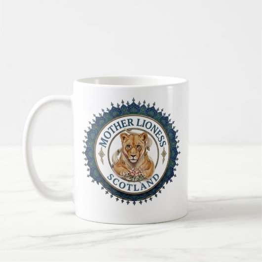 Löwenmutter. Schottland Kaffeetasse (Links)