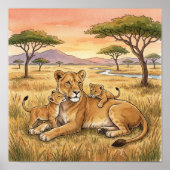 Löwenmutter und Kinder-Kinderzimmer Poster (Vorne)