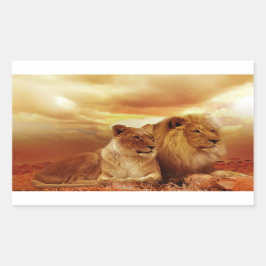 Löwenpaar in der Safari Rechteckiger Aufkleber