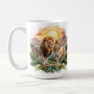Löwenpaare bei Sonnenaufgang Kaffeetasse