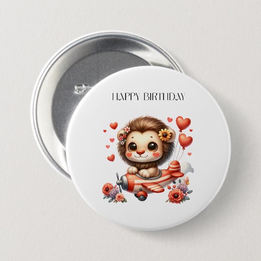 Löwenpilot Geburtstag Button (Vorne & Hinten)