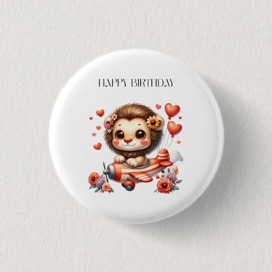 Löwenpilot Geburtstag Button (Vorderseite)