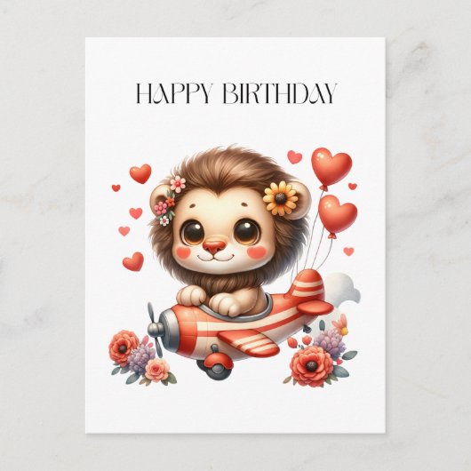 Löwenpilot Geburtstag Feiertagspostkarte (Vorderseite)