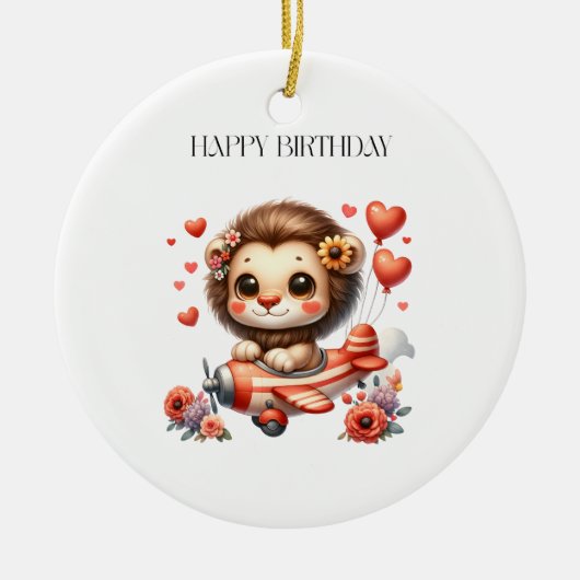Löwenpilot Geburtstag Keramik Ornament (Vorne)