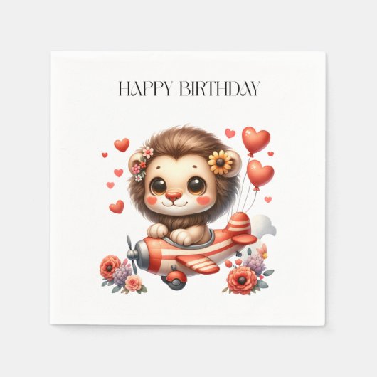 Löwenpilot Geburtstag Serviette (Vorderseite)