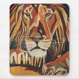 Löwenportrait im Stil geometrischer Kunst Mousepad