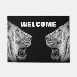 Löwenportraits auf Schwarz Willkommen Fußmatte