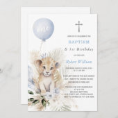 Löwenprinz Erster Geburtstag und Taufe Einladung (Vorne/Hinten)