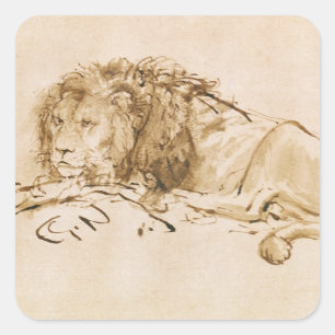 Löwenrückhaltung (Stift und Tinte auf Papier) Quadratischer Aufkleber