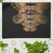 Löwenrudel trinkt nachts am Wasserloch Geschirrtuch (Gefaltet)