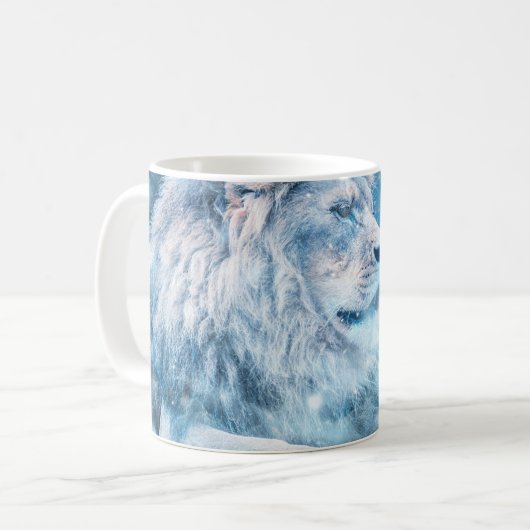 Löwenschnee liegend Tier Kaffeetasse (Vorderseite Links)