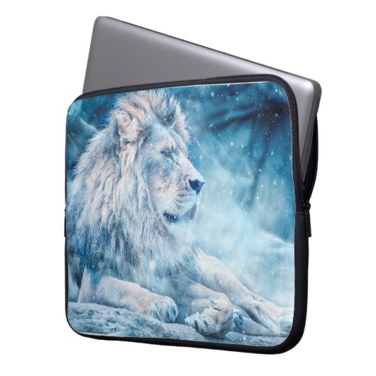 Löwenschnee liegend Tier Laptopschutzhülle (Vorderseite Links)