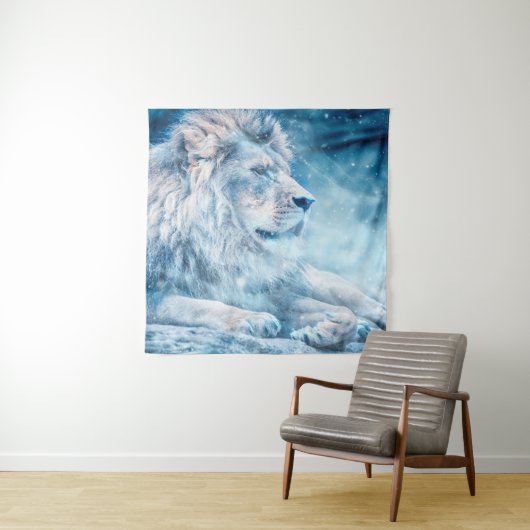 Löwenschnee liegend Tier Wandteppich (Beispiel)