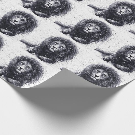 Löwenschwarz-weiße Abbildung. Geschenkpapier (Ecke)