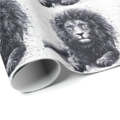 Löwenschwarz-weiße Abbildung. Geschenkpapier (Rolleneckpunkt)