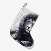 Löwenschwarz-weiße Abbildung. Kleiner Weihnachtsstrumpf (Vorderansicht (hängend))