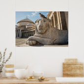 Löwenstatue vor historischer Kirche Poster (Küche)