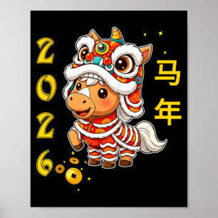 Löwentanz Kawaii Pferd Chinesisches Neujahr 2026 M Poster