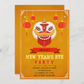 Löwentanz neues Jahr Party Einladung (Vorne/Hinten)