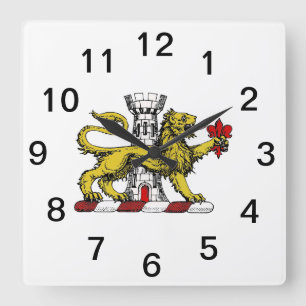 Löwenturm Fleur de Lis Wappen Emblem C Quadratische Wanduhr