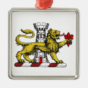 Löwenturm Fleur de Lis Wappen Emblem C Silbernes Ornament