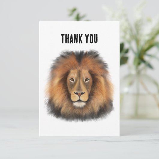 Löwenwasserfarbe Leo Königssafari-Urwaldkatze Dankeskarte (Stehend Vorderseite)