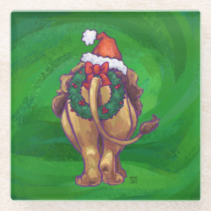 Löwenweihnacht auf Grün Glasuntersetzer