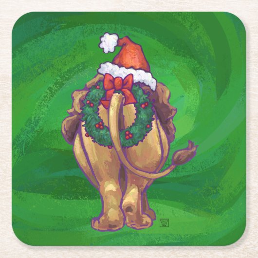 Löwenweihnacht auf Grün Rechteckiger Pappuntersetzer (Vorderseite)