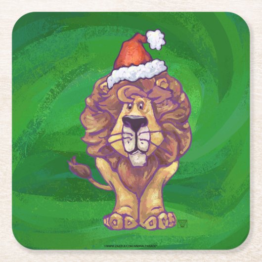 Löwenweihnacht auf Grün Rechteckiger Pappuntersetzer (Vorderseite)