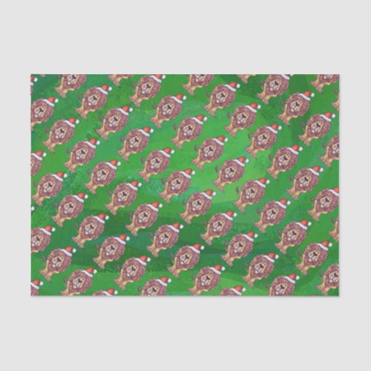 Löwenweihnacht auf Grün Seidenpapier (Vorderseite)