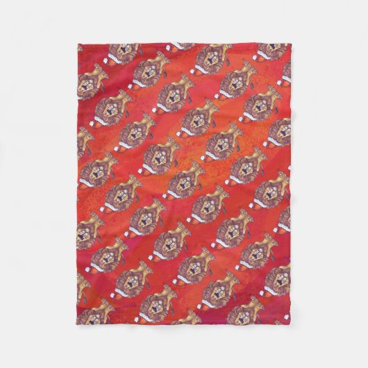 Löwenweihnacht auf Rot Fleecedecke (Vorderseite)