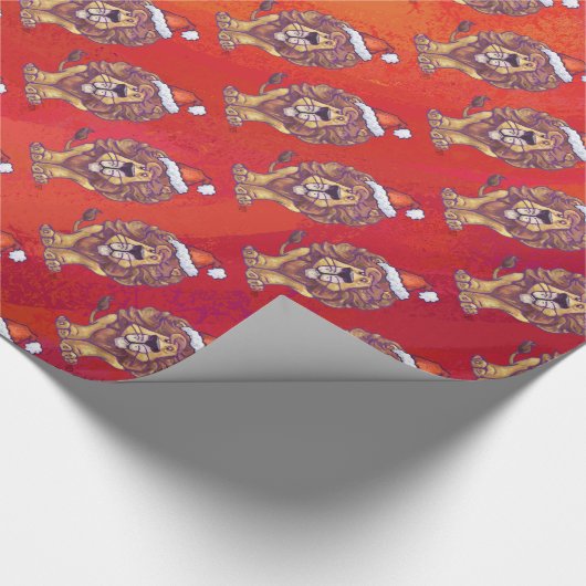 Löwenweihnacht auf Rot Geschenkpapier (Ecke)