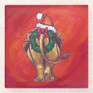 Löwenweihnacht auf Rot Glasuntersetzer