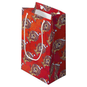 Löwenweihnacht auf Rot Kleine Geschenktüte