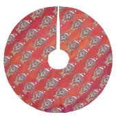 Löwenweihnacht auf Rot Polyester Weihnachtsbaumdecke (Vorderseite)