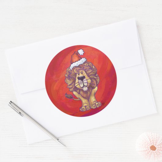 Löwenweihnacht auf Rot Runder Aufkleber (Umschlag)